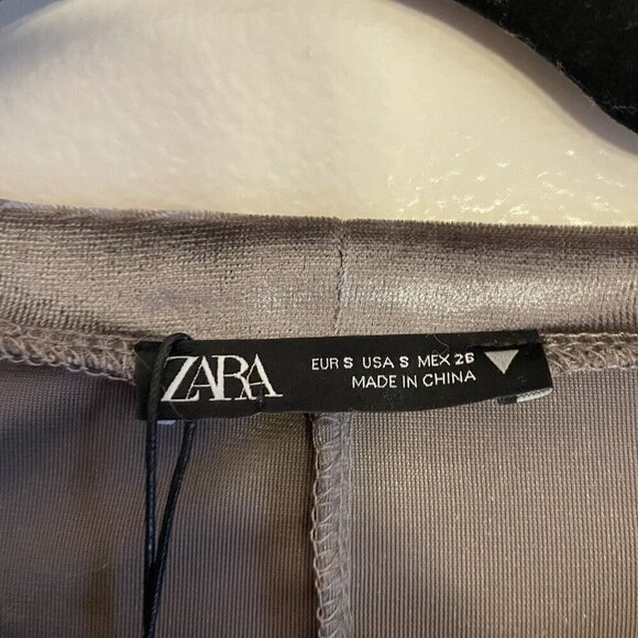 Zara Women S Taupe Grey Metallic Velvet Side Slit Fitted Bodycon Midi Dress NWT - Picture 9 of 12